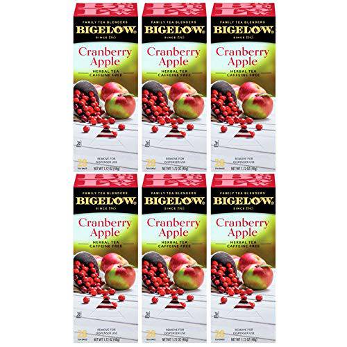 BigelowCranberry Apple Herbal Tea Bags 28-Count Boxes (Pack of 6) Cranberry Apple Hibiscus Flavored Herbal Tea Bags All Natural Non-GMO