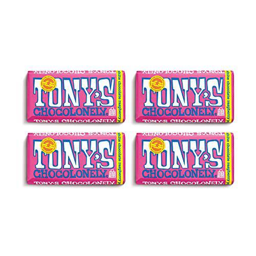 Tony’s Chocolonely | Pack of 4 | White Chocolate with Raspberry and Popping Candy Bar, 6.35 Oz Each