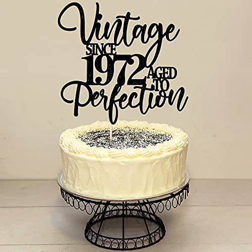Kaoenla Vintage Since 1972 Aged To Perfection Cake Topper -Black Glitter Cake Topper-Celebrating 50th Birthday/50th Anniversary Party Decoration(50th)