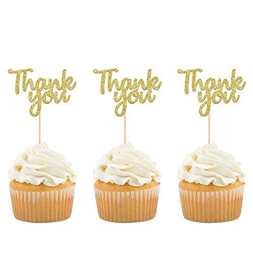 Gyufise 36Pcs Gold Glitter Thank You Cupcake Toppers Thank You Cupcake Picks for Birthday Anniversary Thanksgiving Day Wedding Bridal Party Decoration Supplies