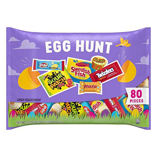 Hershey and Mondelez Egg Hunt Chocolate and Sweet Assortment Candy, Easter, 27.79 oz Variety Bag (80 Pieces)