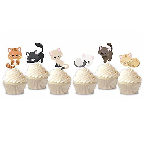 Mirabuy 48 Pcs Cute Cat Kitten Cupcake Toppers Picks for Pet Themed Party, Birthday Party