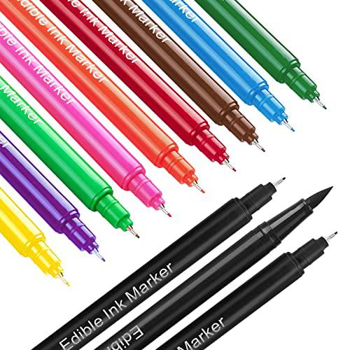 Fanika 12Pcs Edible Markers for Cookie Decorating, Upgrade Ultra Fine Tip(0.4mm) Food Grade Gourmet Writer, Double Side Edible Pens for Decorating Cakes,Fondant,Easter Eggs,Macaron,Frosting