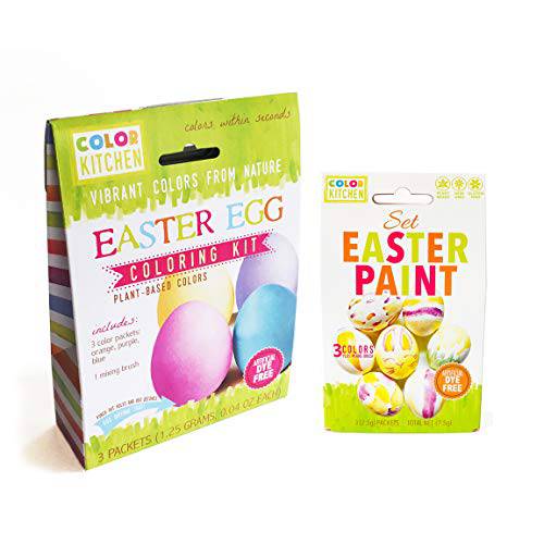 ColorKitchen Easter Egg Coloring Kit and Paint Set Combo – Natural Plant-based | Colorful Egg Dye Kit and Paints | Artificial Dye-free | Non-GMO | Box Makes Egg Drying Tray