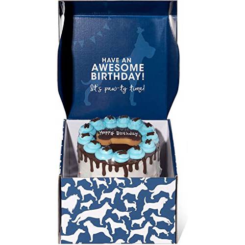 Thoughtfully Pets, Boy Dog Birthday Cookie Cake, Ginger Flavored Happy Birthday Cake for Dogs is a Blue 6 Inch Round Solid Biscuit Decorated as a Dog Birthday Cake with Frosting and Sprinkles