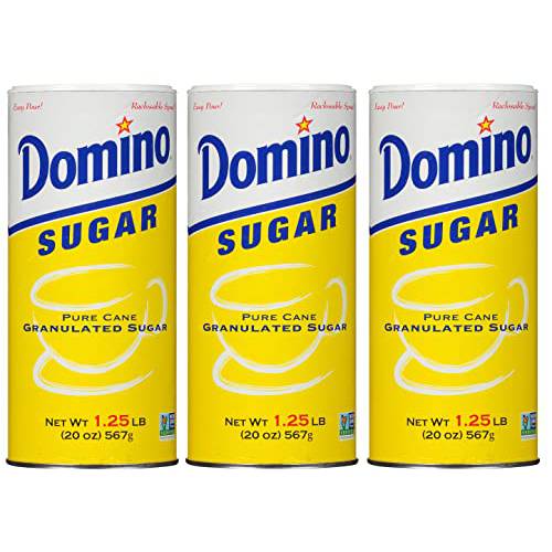 Domino White Granulated Pure Cane Sugar, 20 Oz Canister (Pack of 3)