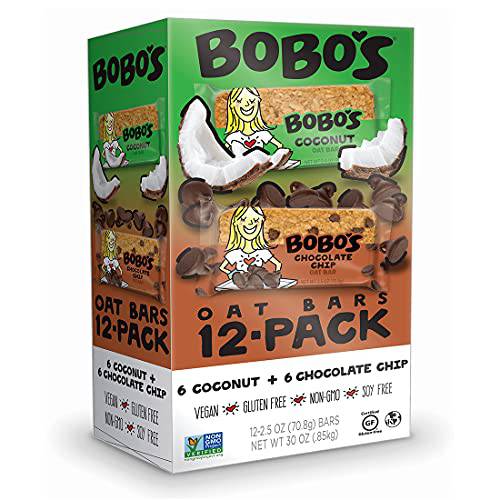 Bobo’s Oat Bar Variety Pack, Chocolate Chip and Coconut Flavors, 12 Pack, 2.5 ounce bars