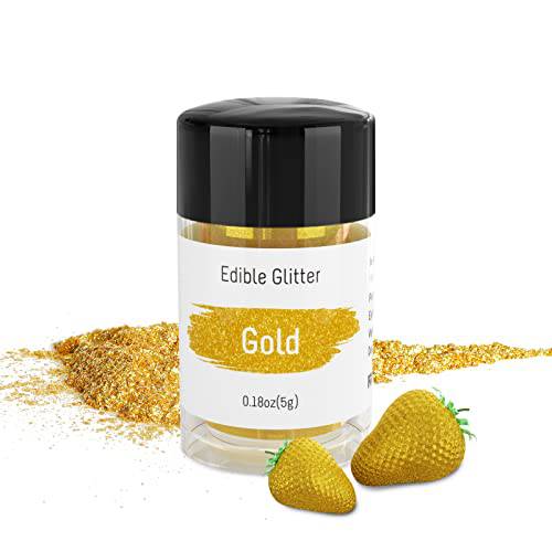 Jelife Gold Edible Glitter Dust - 5 Grams Food Grade Shimmering Disco Glitter Vegan Metallic Food Coloring Sprinkle on Sparkle for Strawberries, Chocolates,Cake Decorating,Luster,Fondant Pops&Drinks