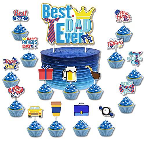 HADDIY Happy Father’s Day Cupcake Toppers,32 pcs Best Dad Ever Cake Decoration Topper Sticks for Father’s Birthday Party Favor