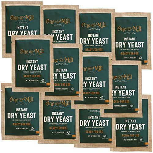 One in a Mill Instant Dry Yeast Packets | Fast Acting Self Rising Yeast for Baking Bread, Cake, Pizza Dough Crust | Kosher | Quick Rapid Rise Leavening Agent for Pastries | 12 Packets