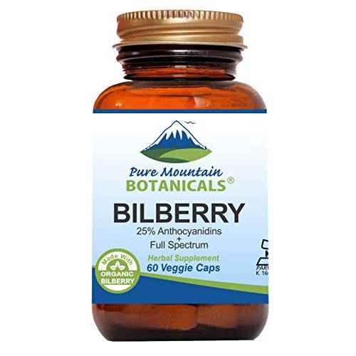 Bilberry Extract Supplement - Vegan Kosher Capsules Now with 250mg Organic Bilberry Leaf & 50mg Potent Fruit Extract