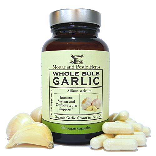 Herbal Roots Organic Whole Bulb Garlic Pills - Potent Extra Strength - Immune and Cardiovascular Support - 600 mg, 60 Capsules - Made in The USA