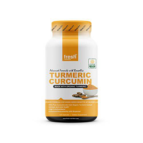 Organic Turmeric Curcumin with Added Boswellia - 120 Capsules - Organic - Non GMO - Gluten and Soy Free - Vegan Friendly