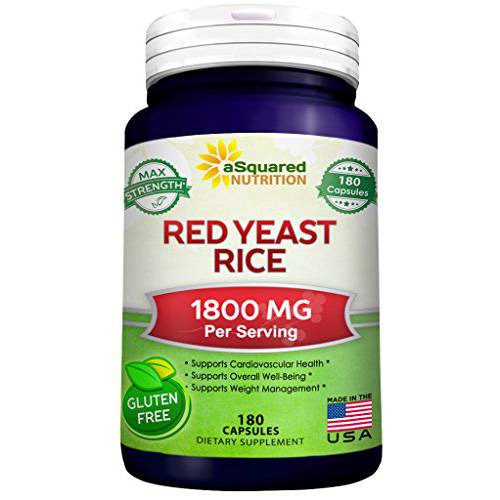 Red Yeast Rice 1800mg - Dietary Supplement Vegan Powder Pills to Support Cardiovascular Health - 180 Veggie Capsules