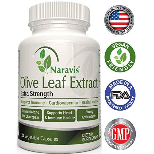 Naravis Olive Leaf Extract - 120 Veggie Capsules - Highest Oleuropein Concentration- Non-GMO - Immune Support - Cardiovascular Health - Antioxidant Supplement