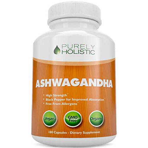 Ashwagandha Capsules, 180 Organic Ashwagandha Root Powder Extract of Black Pepper Vegan, 3 Month’s Supply of Ashwagandha Organic Capsules, Ashwagandha Root Capsules, Adrenal Support