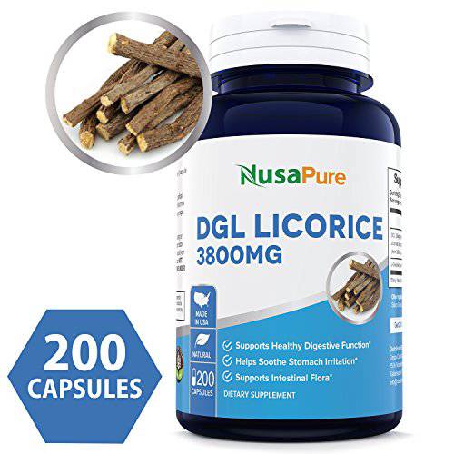 DGL Licorice Extract 500 mg 200 Veggie Capsules (Vegan,Non-GMO & Gluten-Free)
