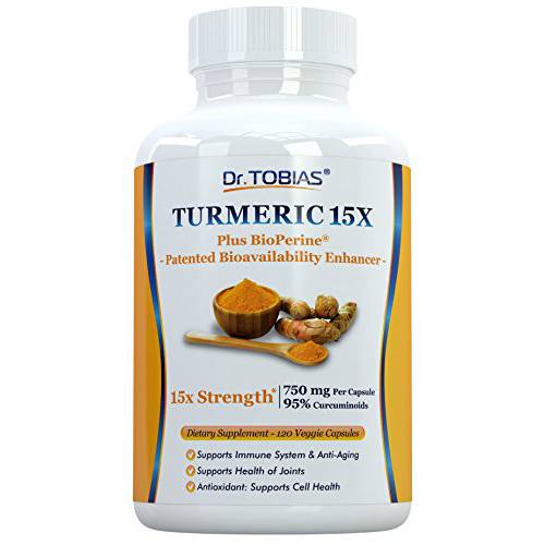 Dr. Tobias Turmeric Curcumin Powder Supplement with BioPerine, Extra Strength 1500 mg, Natural Inflammatory & Joint Support, 95% Curcuminoids, 120 Vegan Capsules (2 Pills Daily, 60 Day Supply) with Black Pepper