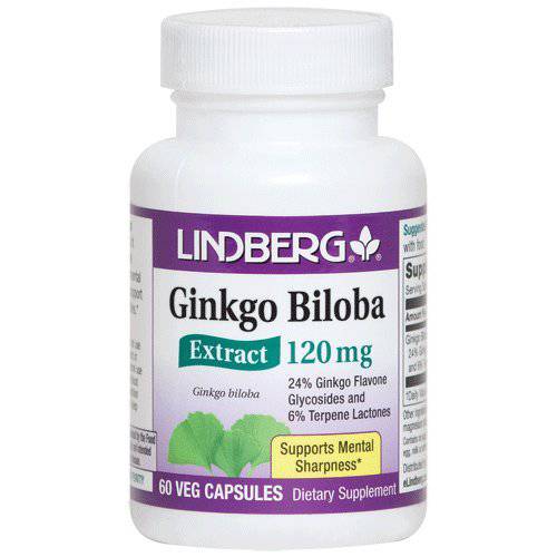 Lindberg Ginkgo Biloba Extract 120 Mg, 60 Vegetarian Capsules - Standardized to 24% Ginkgo Flavone Glycosides and 6% Terpene Lactones