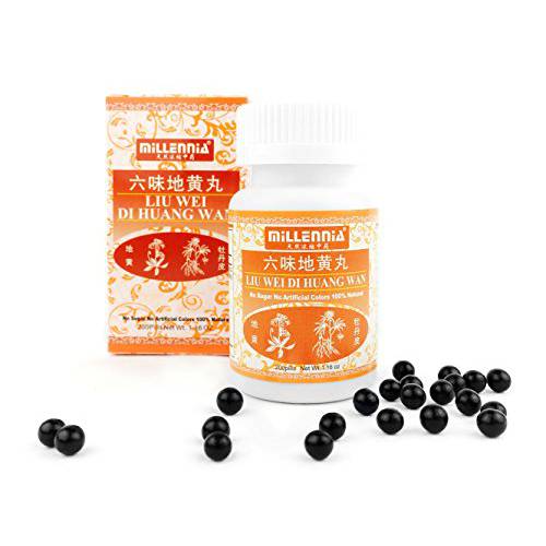 Millennia Herbal Supplement Pills with Six Flavors Rehmannia - Liu Wei Di Huang Wan - 1 Bottle (200 Pills)