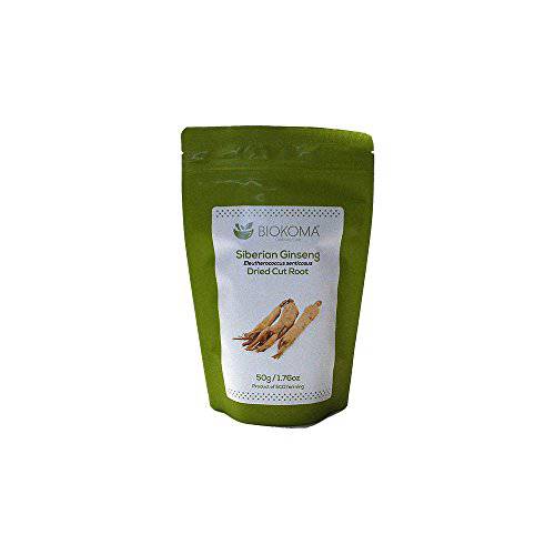 Biokoma Pure and Natural Siberian Ginseng Dried Cut Root 50g (1.76oz) in Resealable Moisture Proof Pouch