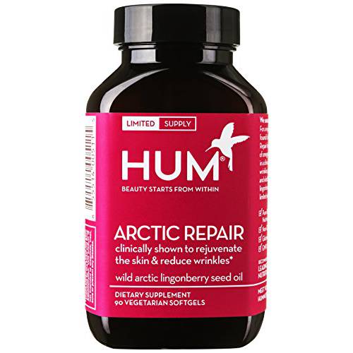 HUM Arctic Repair - Anti Wrinkle + Skin Hydration Anti Aging Supplement - Vitamin A, Omega 3, 6 & 9, and Lingonberry Seed Oil to Support Skin Elasticity + Density (90 Vegan Softgels)