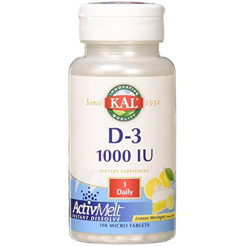 KAL Vitamin D-3 1000 IU | Natural Lemon Flavor ActivMelt Micro Tablets | Healthy Immune Function & Bone Support | 100ct