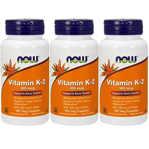 Now Foods Vitamin K-2,100mcg, 100 Vcaps (3 Pack)