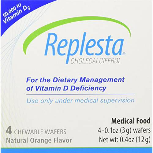 Replesta 50,000 IU Vitamin D3 Cholecalciferol, for Vitamin D Deficiency, Once-Weekly Chewable Wafer, Non-GMO, Natural Orange Flavor, 4 Pack