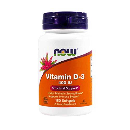 NOW Foods Vitamin D-3 400 IU Softgels, 2 pk, 180 Count (Pack of 2)