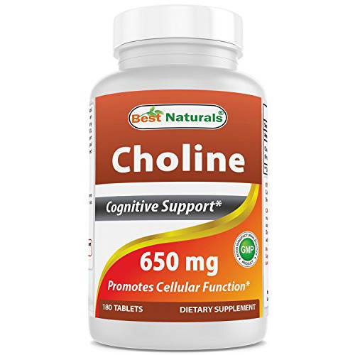 Best Naturals Choline Bitartrate 650 mg (Non-GMO) for Healthy Cognitive Brain Function 180 Tablets