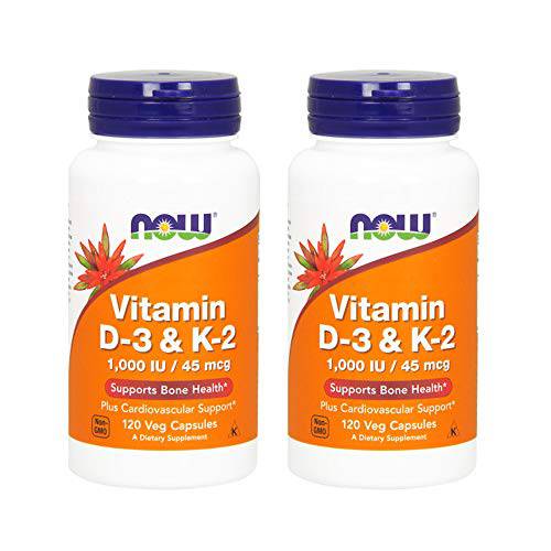 Now Foods Vitamin D-3 & K-2, 120 Veg Capsules, 2 Pack, NOW Foods
