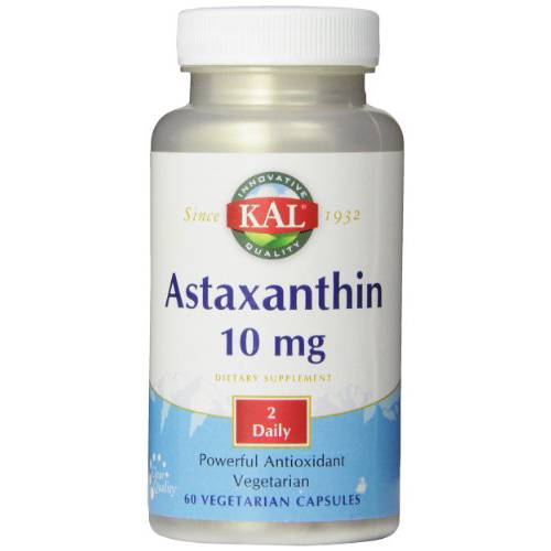 KAL Astaxanthin 10mg, Powerful Antioxidants Supplement, Eye Health and Brain Supplement, From Natural Plant Source, Non-GMO, Vegan, Gluten Free, 30 Servings, 60 VegCaps