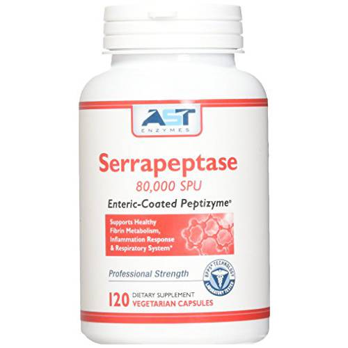 AST Enzymes Serrapeptase 80,000 SPU – 120 Vegetarian Capsules - Premium Natural Systemic Enzymes – Enteric-Coated Serrapeptase