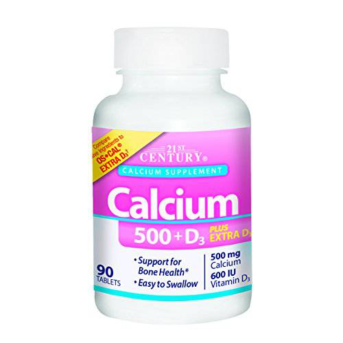 21st Century Calcium Plus Extra D Caplets, 500 mg, 90 Count, Pack of 1