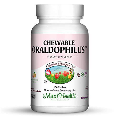 Maxi-Health Chewable Oraldophilus - Non Dairy - Probiotics, Tropical Flavor, 100 Chewies, Kosher