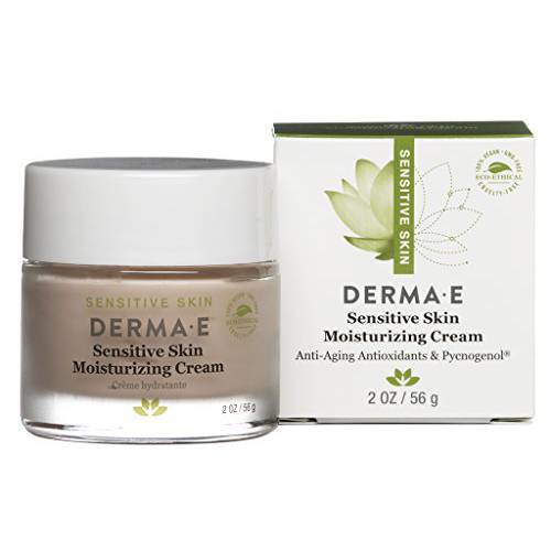 DERMA E Sensitive Skin Moisturizing Cream – Gentle, Unscented Daily Face Moisturizer – Soothing Facial Cream with Pycnogenol and Vitamins A, C and E - Reduces Redness and Irritation, 2 oz