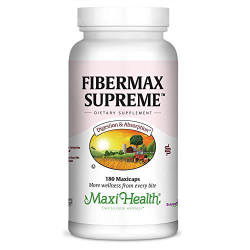 Maxi Health Fibermax Supreme - Psyllium Husk & Flax Bran - Constipation Help - 180 Capsules - Kosher