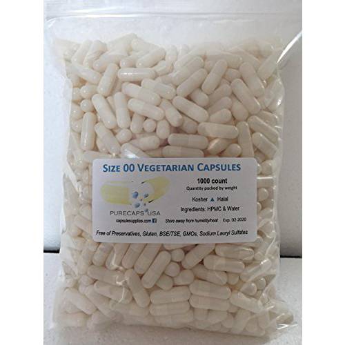 PurecapsUSA – Empty White Vegetarian and Vegan Pill Capsules - Fast Dissolving and Easily Digestible - Preservative Free with Natural Ingredients - (1,000 Joined Capsules) - Size 00