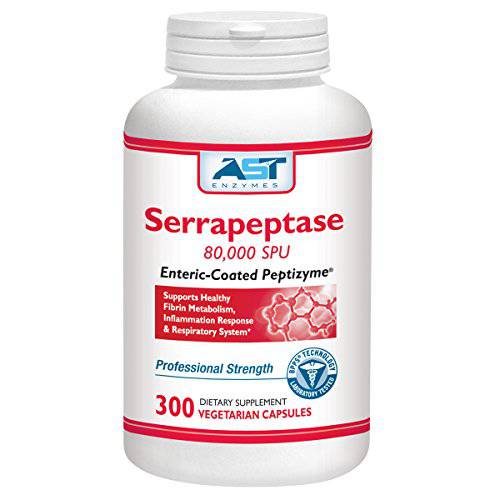 AST Enzymes Serrapeptase 80,000 SPU – 300 Vegetarian Capsules - Premium Natural Systemic Enzymes – Enteric-Coated Serrapeptase
