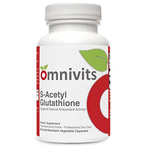 Omnivits S-Acetyl Glutathione | Acetylated Form of Glutathione | Well-Absorbed | Antioxidant Support | 60 Acid-Resistant Vegetable Caps