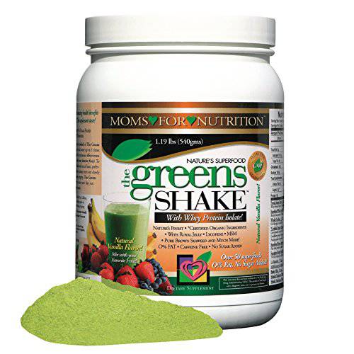 Greens Shake Powder Drink by Moms for Nutrition with Whey Protein Isolate and Concentrated Fruit and Vegetable Extracts
