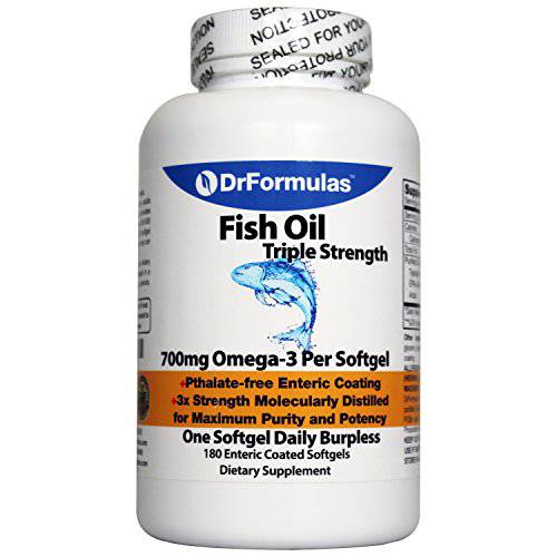 DrFormulas 2000mg Triple Strength Omega 3 Fish Oil with EPA and DHA, 180 Burpless Softgels