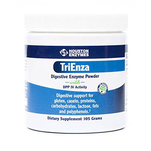 Houston Enzymes – TriEnza – 105 Gram Powder – Broad-Spectrum Enzymes for Digestive Intolerances – Supports Digestion of Gluten, Casein, Soy, Proteins, Carbohydrates, Sugars, Fats & Polyphenols