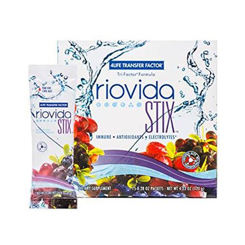 4Life Transfer Factor RioVida Stix Tri-Factor Formula - Immune and Antioxidant Support with Elderberry and Acai - 15 Powder Packs