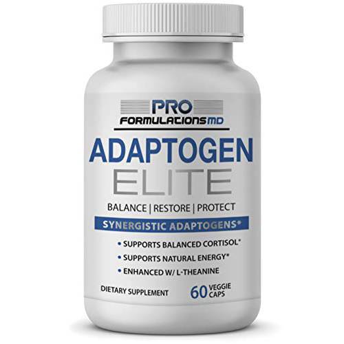 Adaptogen Elite – Synergistic Adaptogen Blend – 60 vcaps – Supports Balanced Cortisol & Natural Energy – Enhanced with Rhodiola, Ashwagandha, Astragalus, Schisandra, Eleuthero, Ginseng & L–Theanine