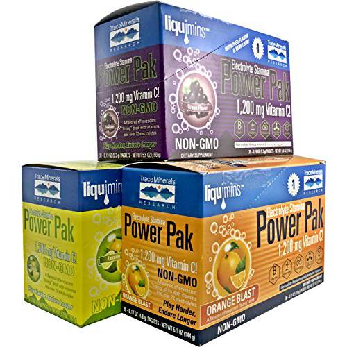 Trace Minerals Electrolyte Stamina Power Pak 1200 Mg Vitamin C Non-GMO, 30 Count, 3 Pack