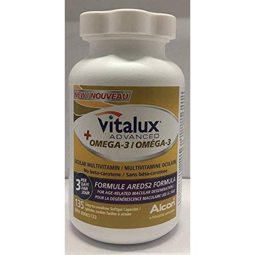 Vitalux Advanced Plus Omgea-3 OCULAR MULTIVITAMIN (No beta-carotene), 135 easy-to-swallow softgel capsules