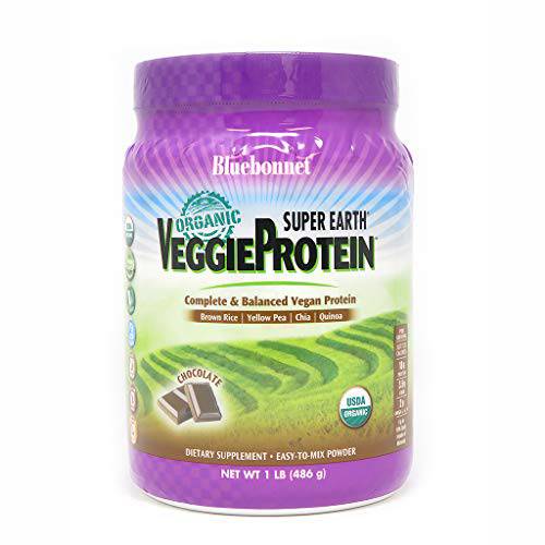 Bluebonnet Nutrition Super Earth Organic Veggie Protein Powder Chocolate, 16 Ounce