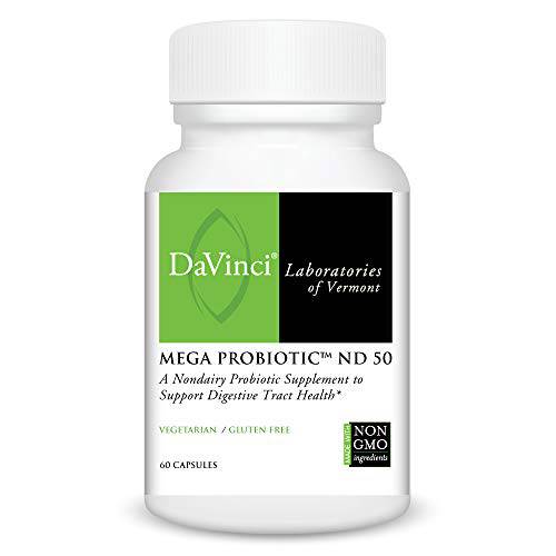 DaVinci Labs Mega Probiotic ND 50 - Non-Dairy Probiotic Supplement with Prebiotic to Support Digestive Health and Immune System - With Nondairy Probiotic Complex - Gluten-Free - 60 Vegetarian Capsules